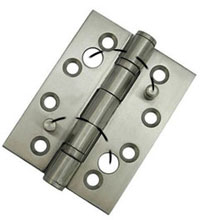 Photo of lift of prevention hinges, showing how the pins interface with the holes to prevent break ins