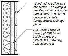Wall section of a wood rainscreen wall assembly