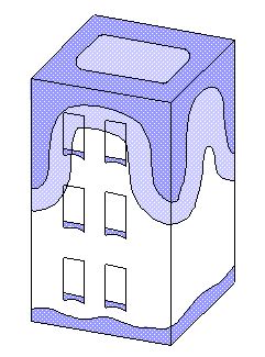 Diagram showing uneven wetting of a building when it rains